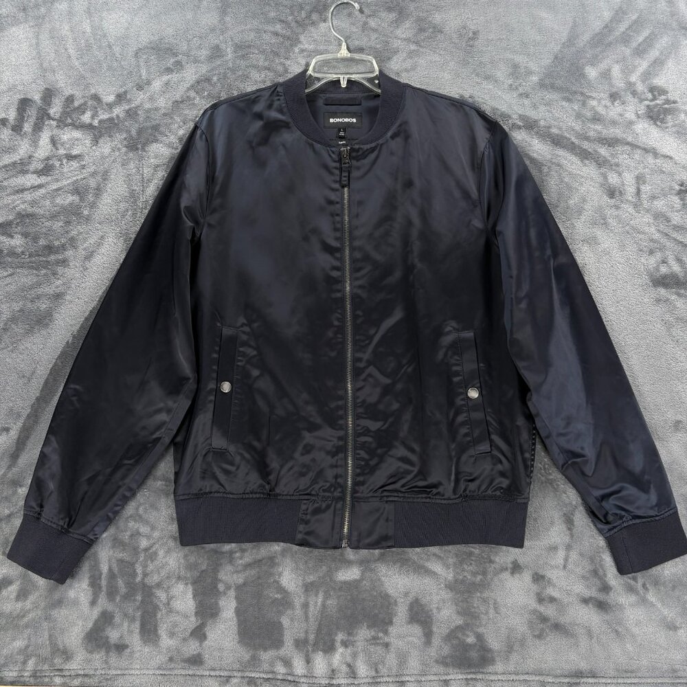 Bonobos Slim Fit Black Satin Bomber Jacket Men L Fashion NYC